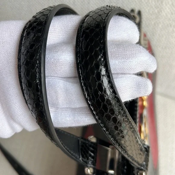 Gucci Zumi Crossbody Top Handle Python Bag- all leather interior in red black - Picture 10 of 16